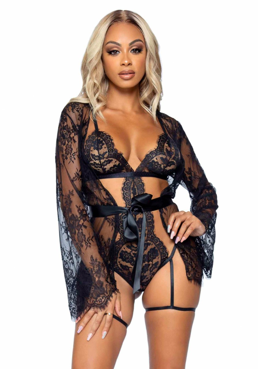 Lingerie Leg Avenue | Teddy, Kanten Robe & Ribbon Tie