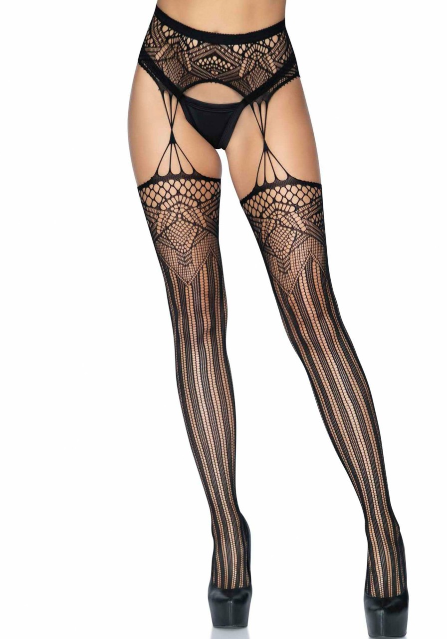 Beenmode Leg Avenue | Layla Striped Garter Stockings Zwart