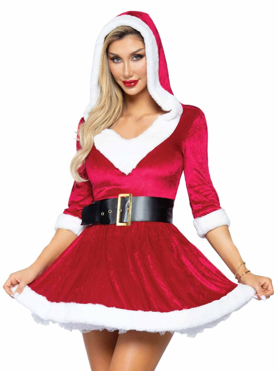 Kostuums Leg Avenue | Mrs. Claus Hooded Dress Rood