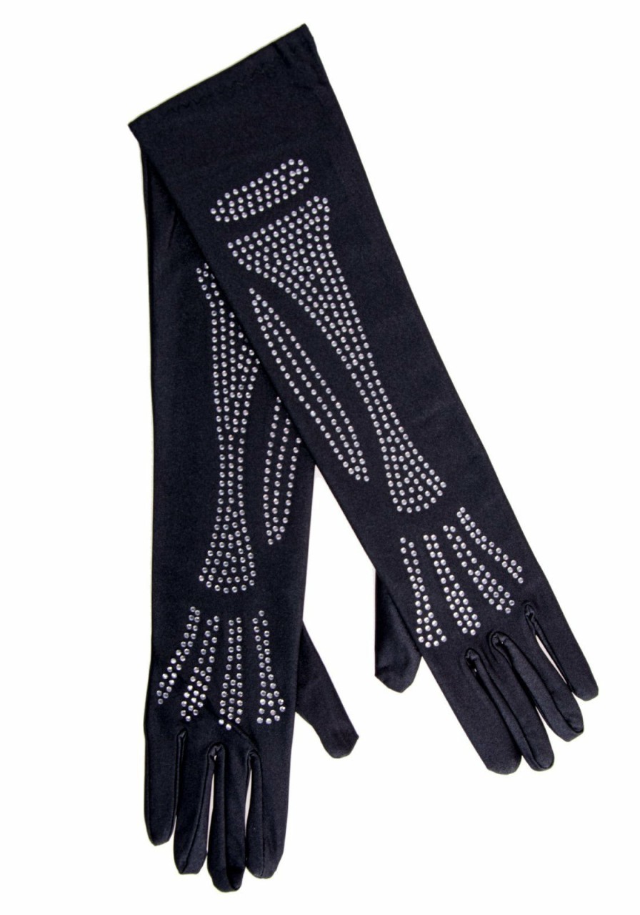 Accessories Leg Avenue | Rhinestone Bone Gloves Zwart, Zilver