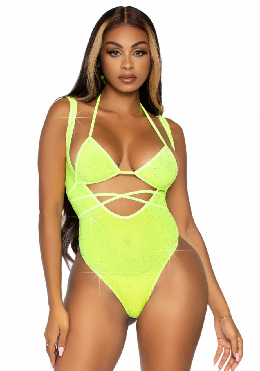 Lingerie Leg Avenue | Bikini Top And Bodysuit Neon Geel