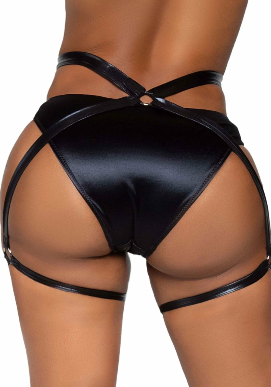 Lingerie Leg Avenue | Money Maker Wet Look Garter Butt Harness Zwart