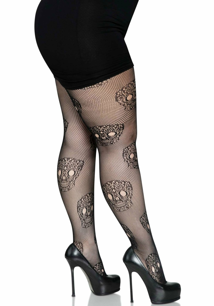 Beenmode Leg Avenue | Visnetpanty Met Doodskop Van Kant Black