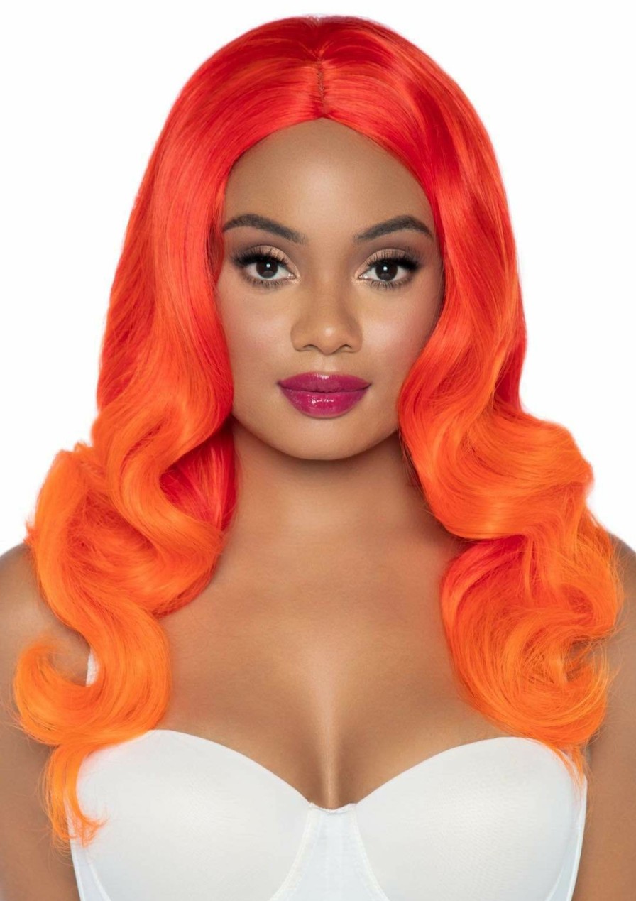 Accessories Leg Avenue | Ombre Long Wavy Wig Oranje