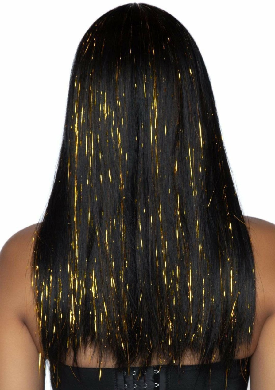 Accessories Leg Avenue | Long Bang Wig With Tinsel Zwart, Goud