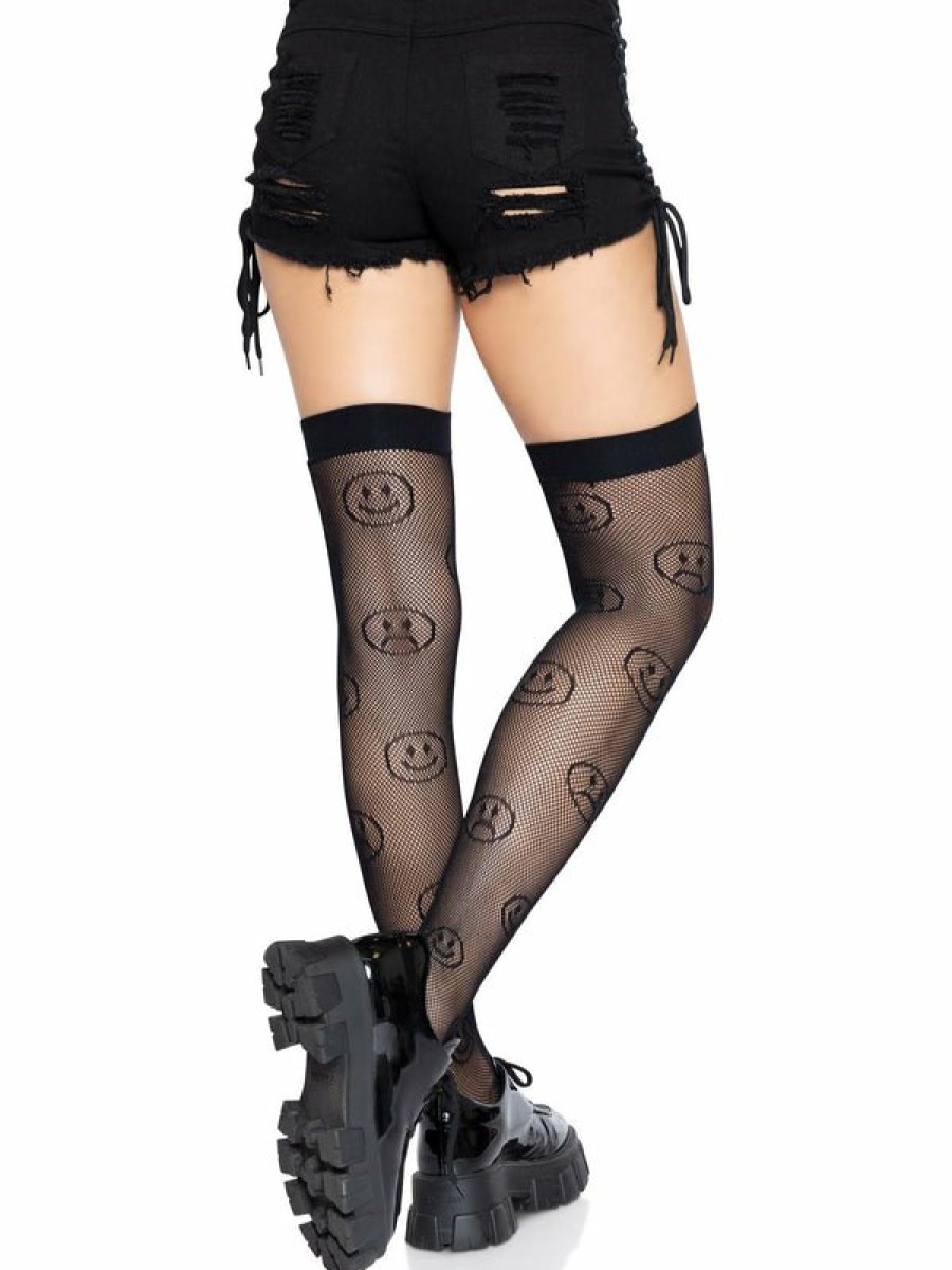 Beenmode Leg Avenue | Mood Swing Smiley Visnet Thigh Highs Kousen Black