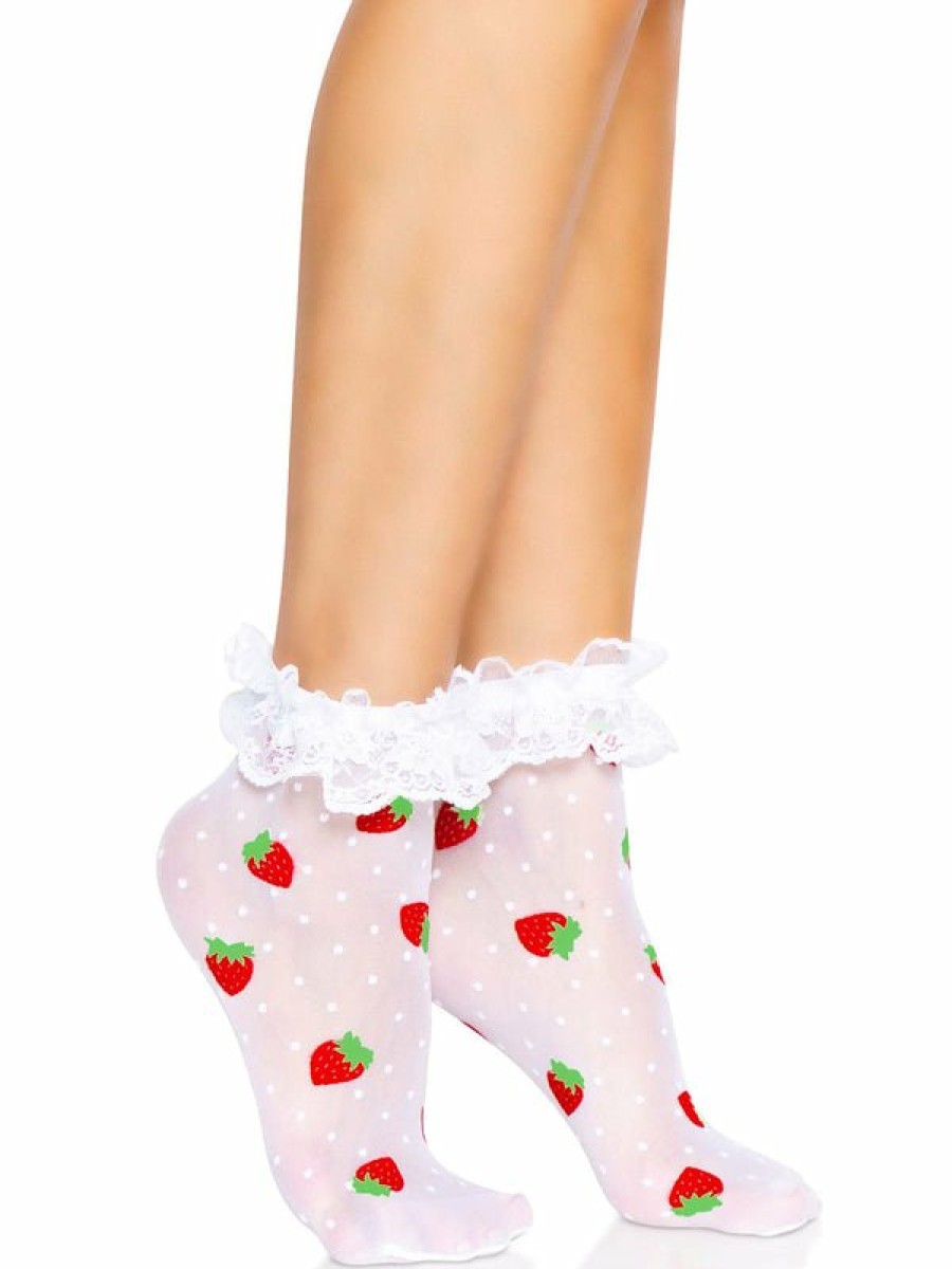 Accessories Leg Avenue | Aardbeien Ruffle Enkelsokjes White/Red