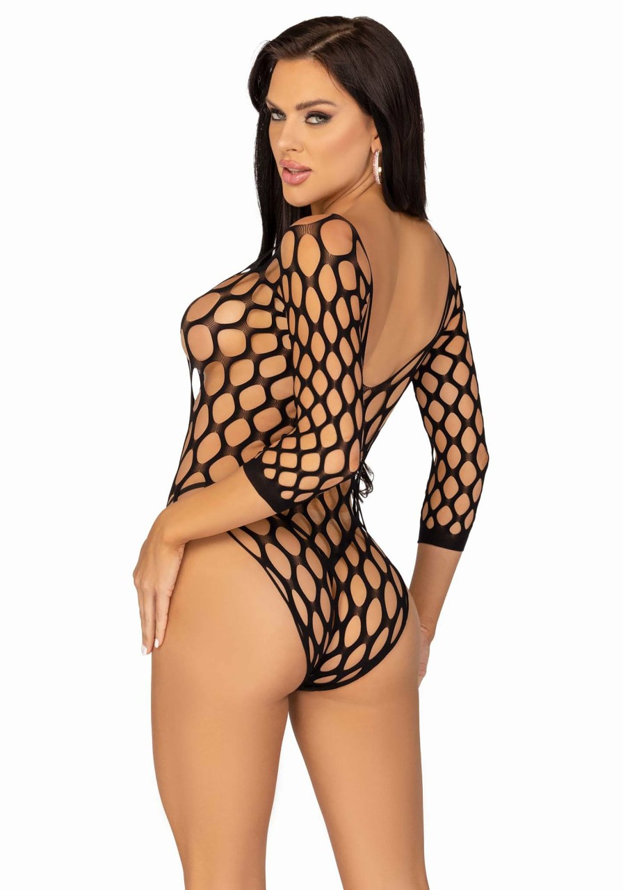 Lingerie Leg Avenue | Pothole Net Sleeve Bodysuit Zwart