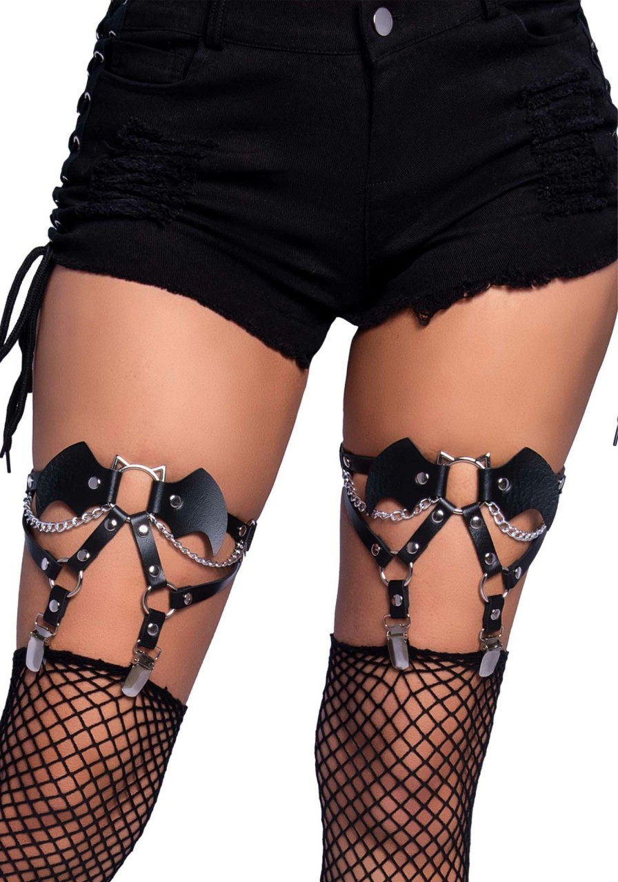 Accessories Leg Avenue | Bat O-Ring Studded Garter Black