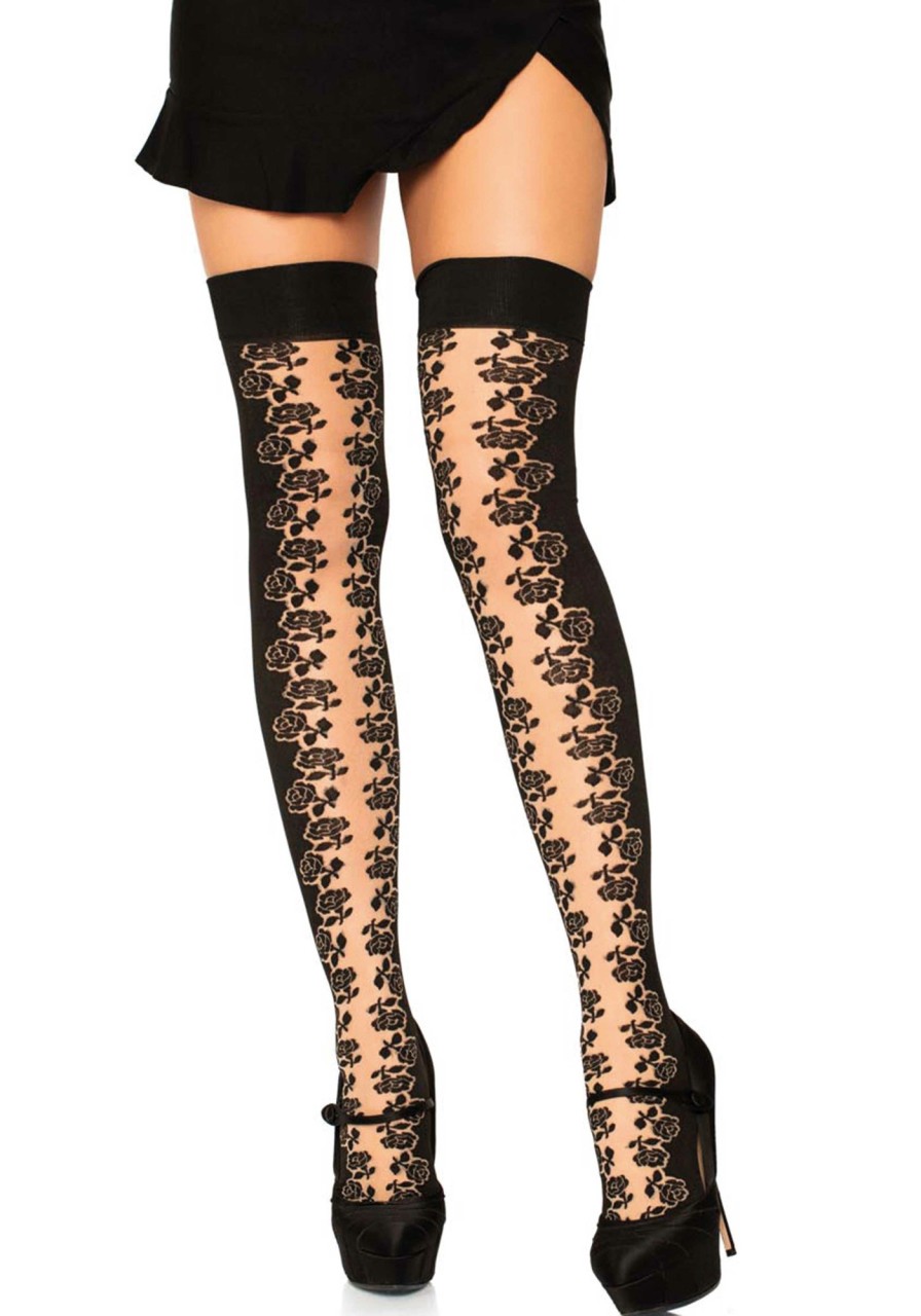 Beenmode Leg Avenue | Rosette Panel Thigh Highs Black