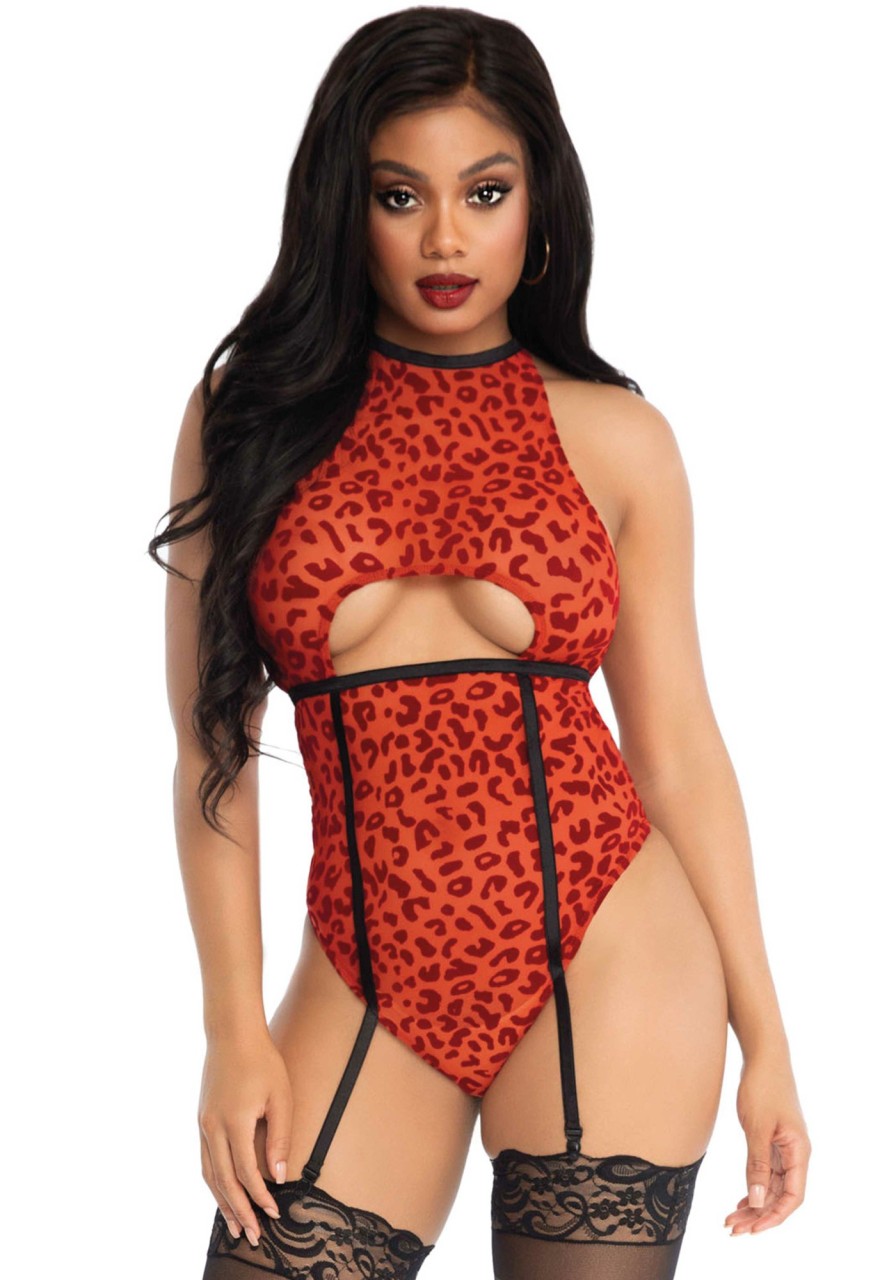 Lingerie Leg Avenue | Pure Rugloze Kousenband Teddy Rood