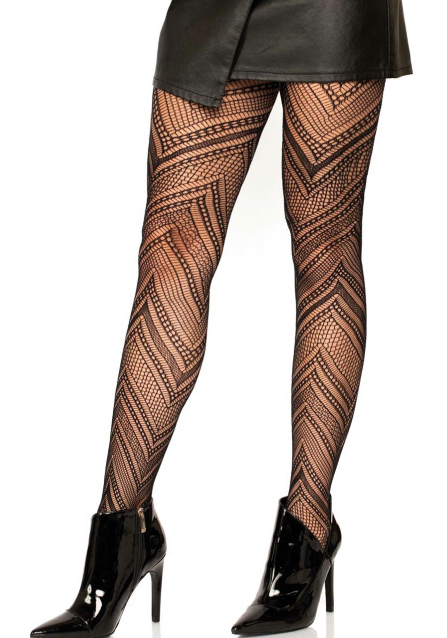 Beenmode Leg Avenue | Zig Zag Chevron Net Panty Zwart