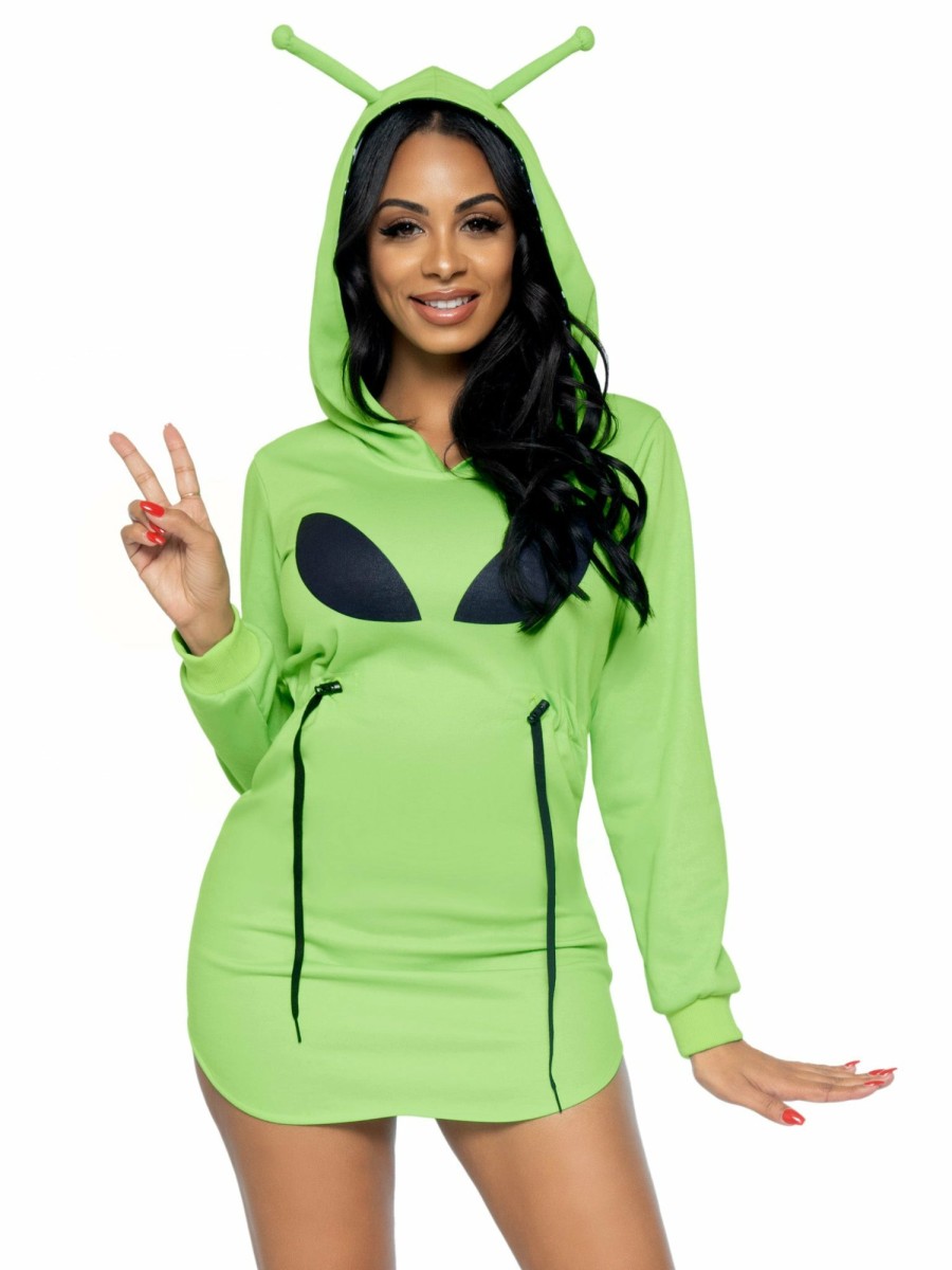 Kostuums Leg Avenue | Alien Hoodie Fleece Jurk Groen