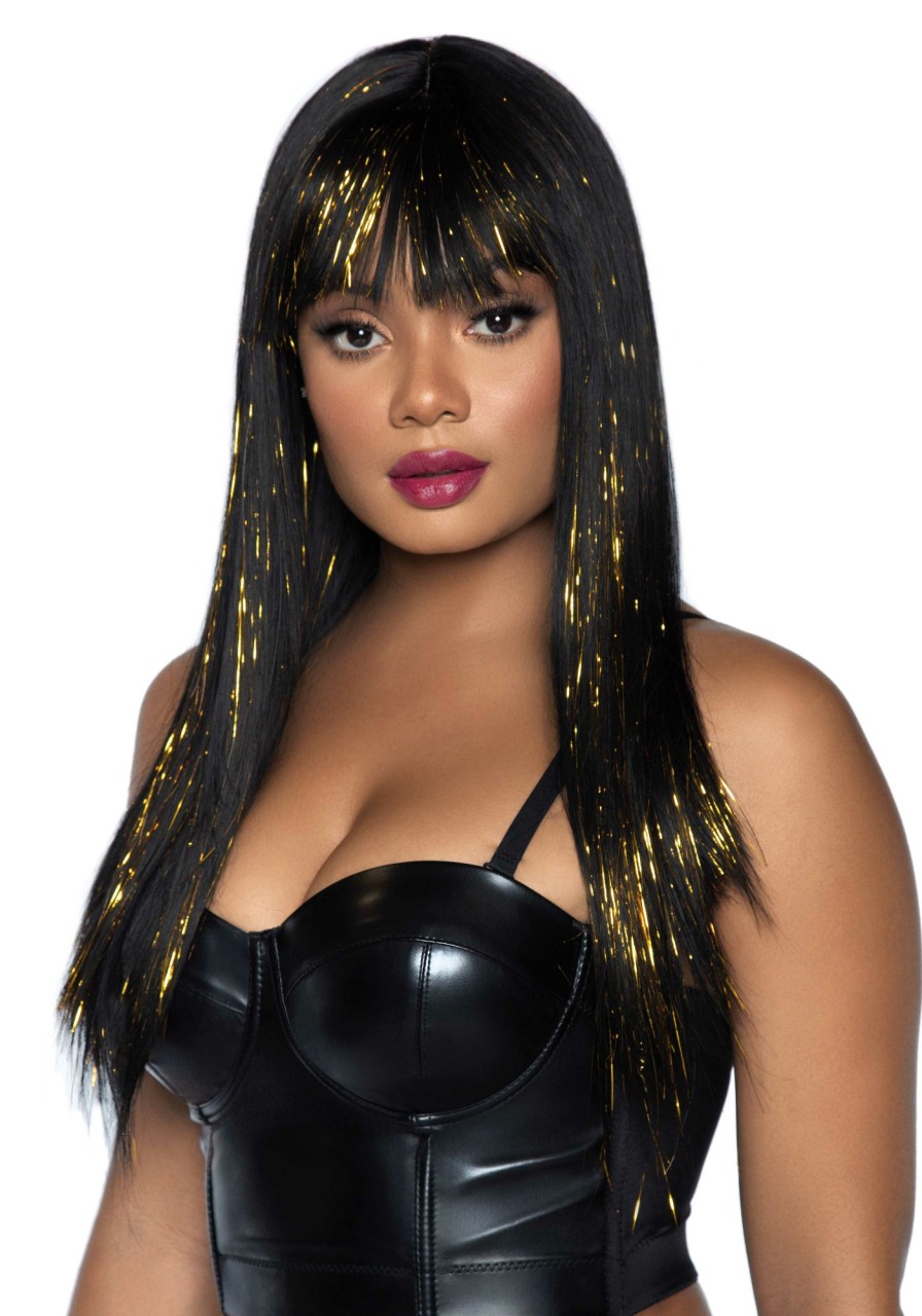 Accessories Leg Avenue | Long Bang Wig With Tinsel Zwart, Goud