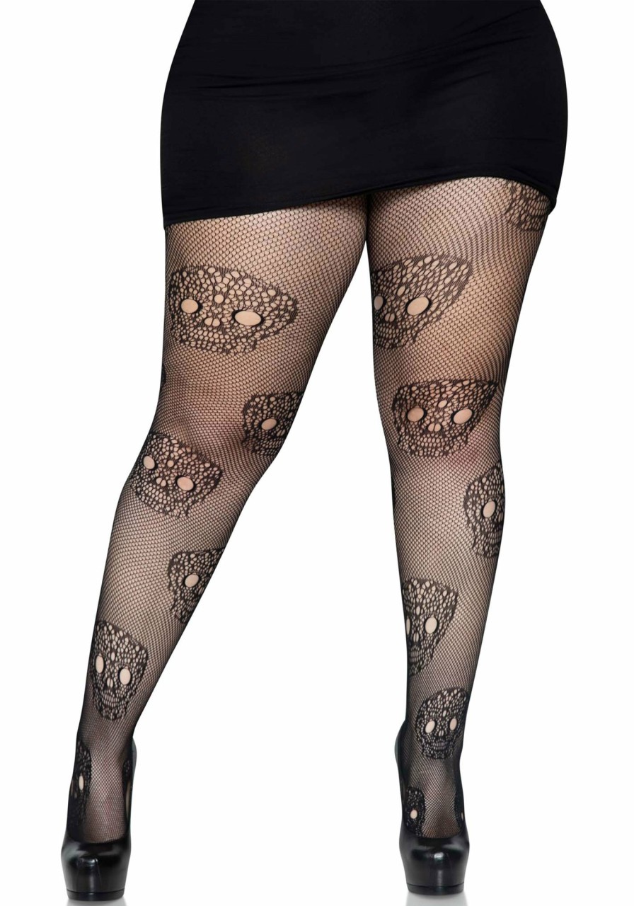 Beenmode Leg Avenue | Visnetpanty Met Doodskop Van Kant Black