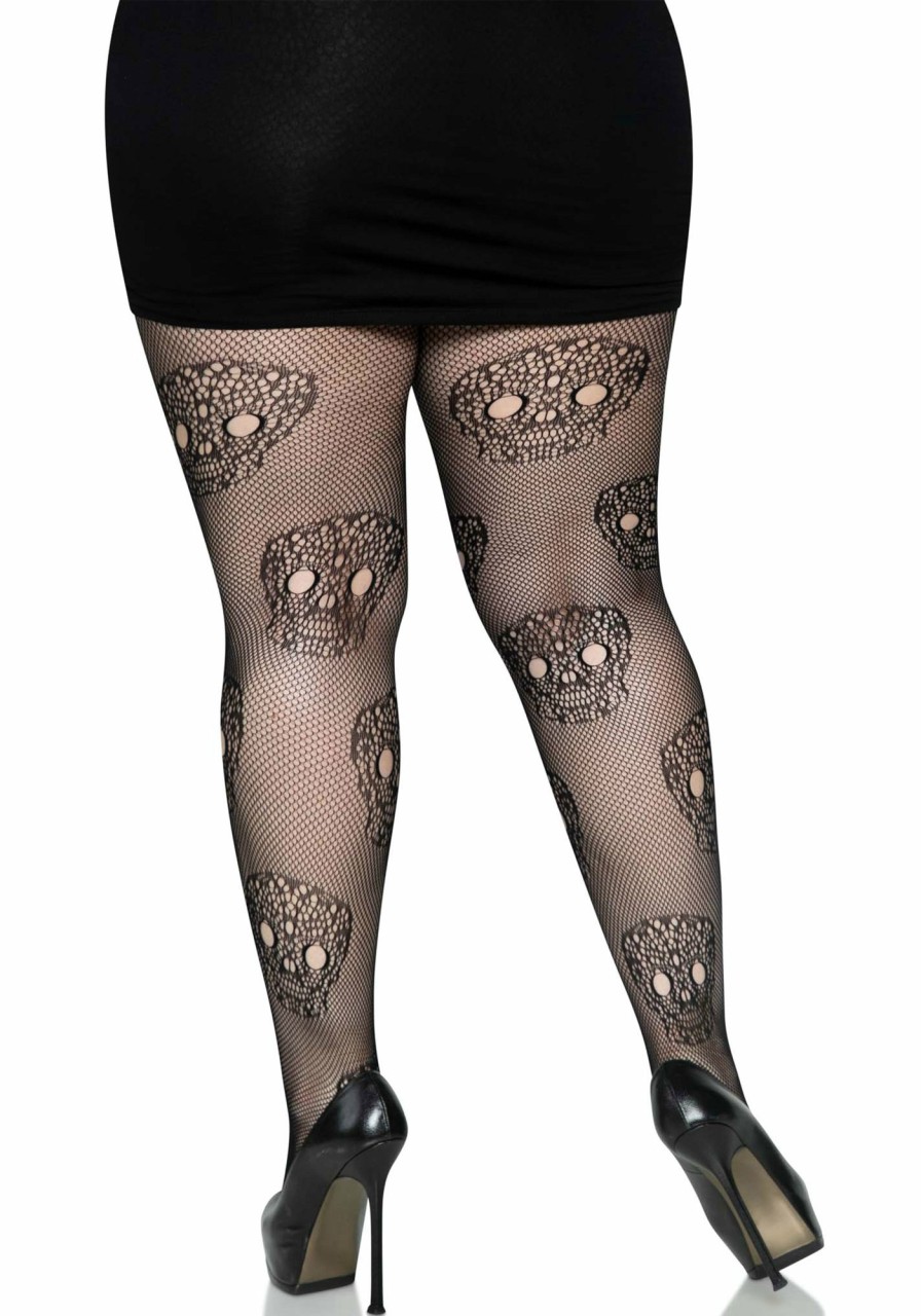 Beenmode Leg Avenue | Visnetpanty Met Doodskop Van Kant Black