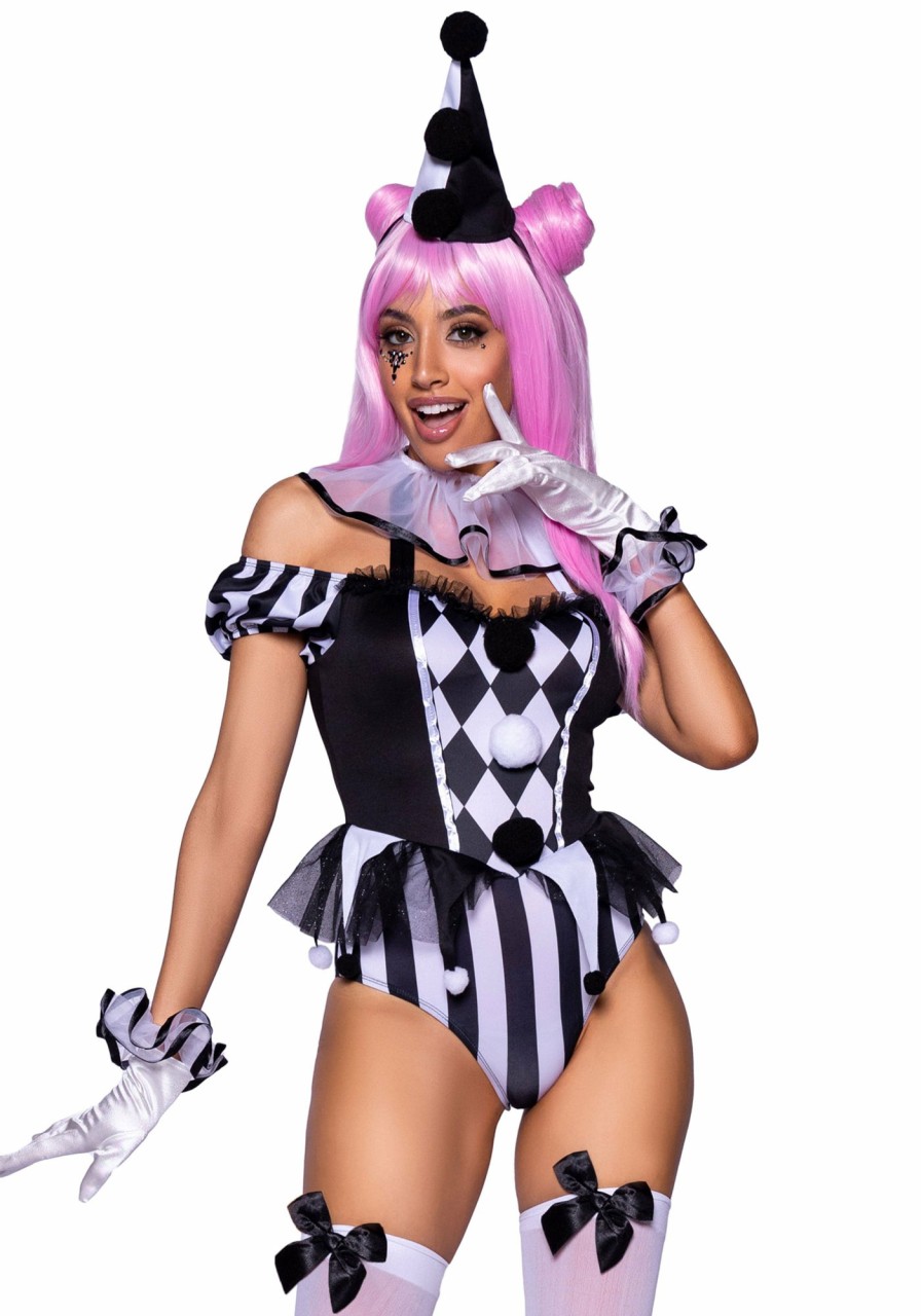 Kostuums Leg Avenue | Sexy French Clown Bodysuit Black, White