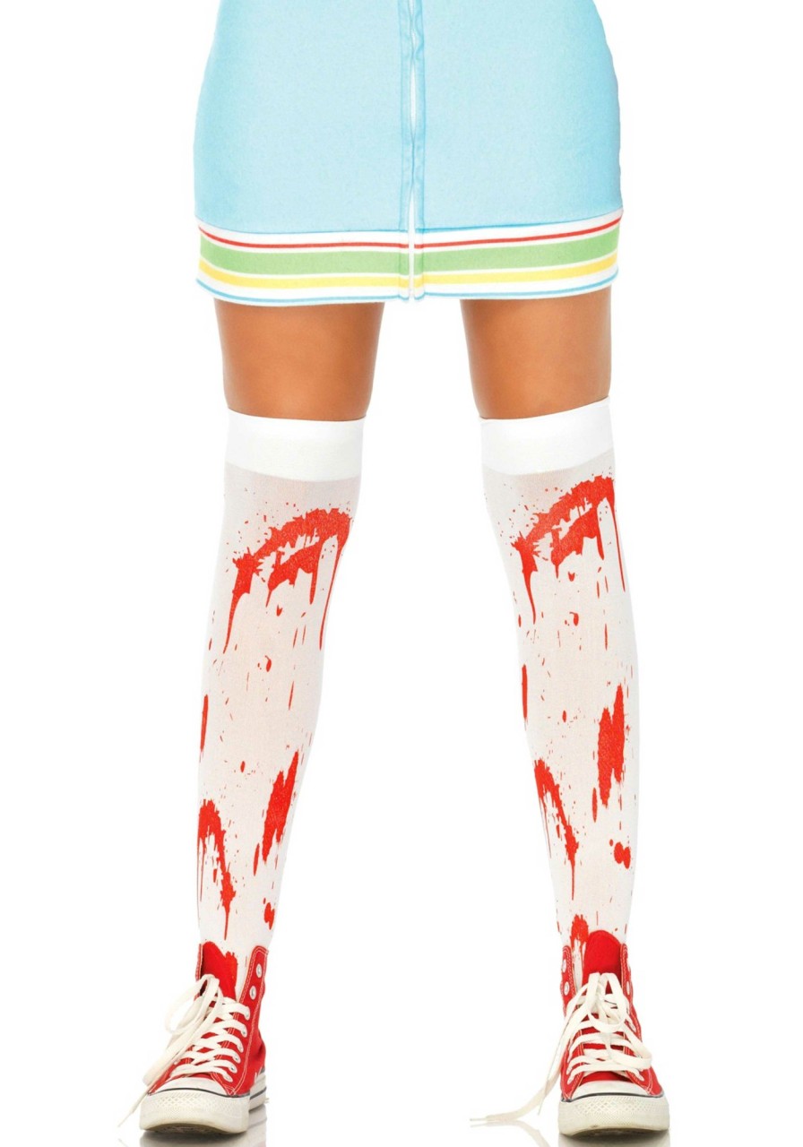 Beenmode Leg Avenue | Bloederige Zombie Thigh High Kousen Wit, Rood