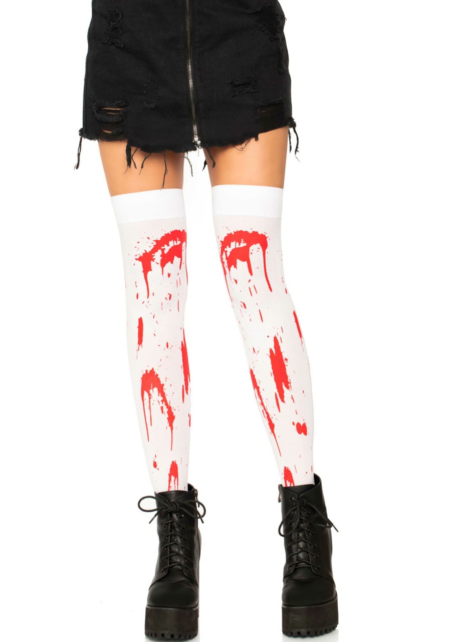 Beenmode Leg Avenue | Bloederige Zombie Thigh High Kousen Wit, Rood