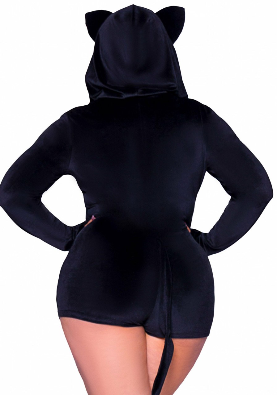 Kostuums Leg Avenue | Zwart Fluwelen Poes Kostuum In Plus Size Black