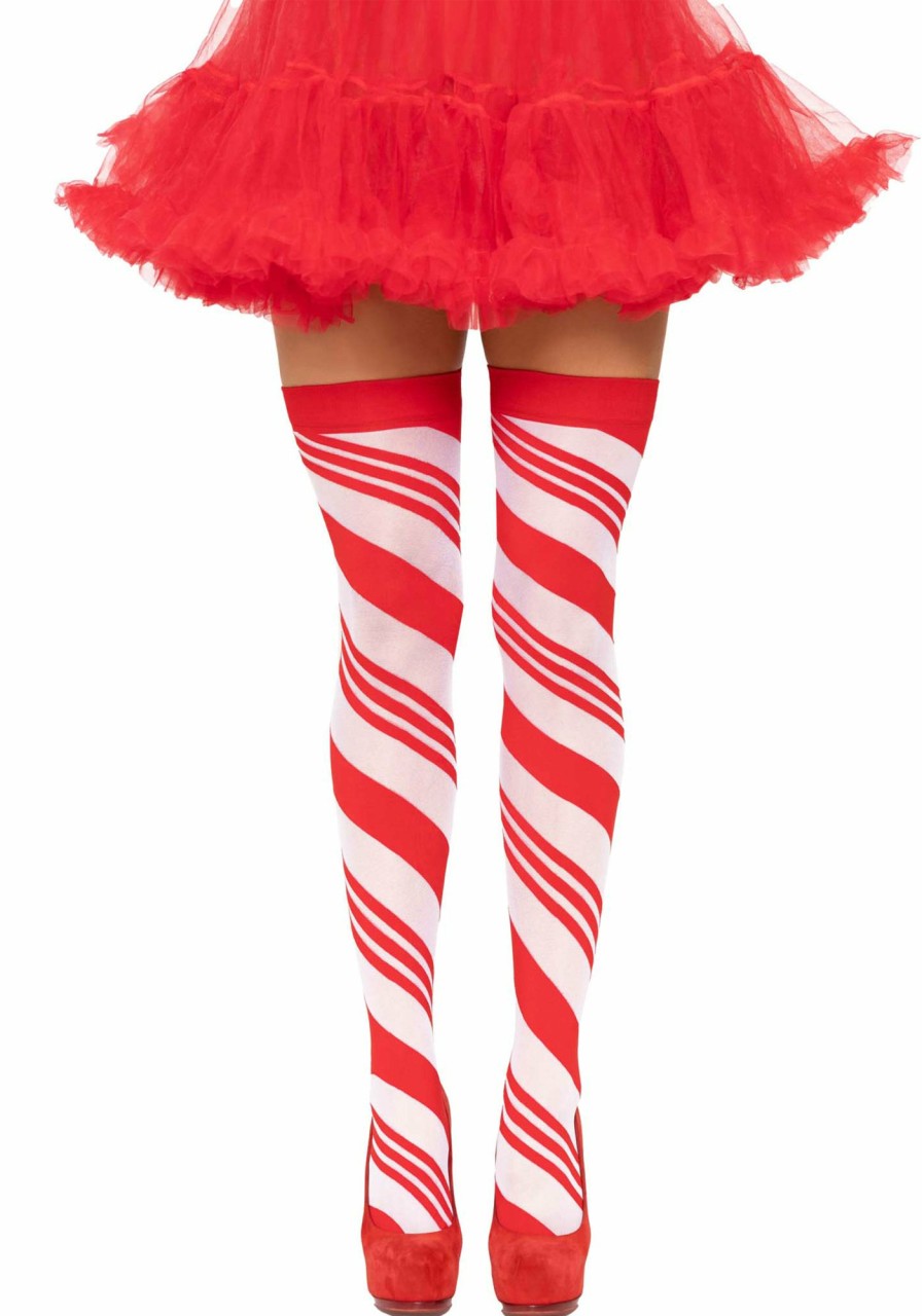 Accessories Leg Avenue | Peppermint Striped Thigh Highs Rood