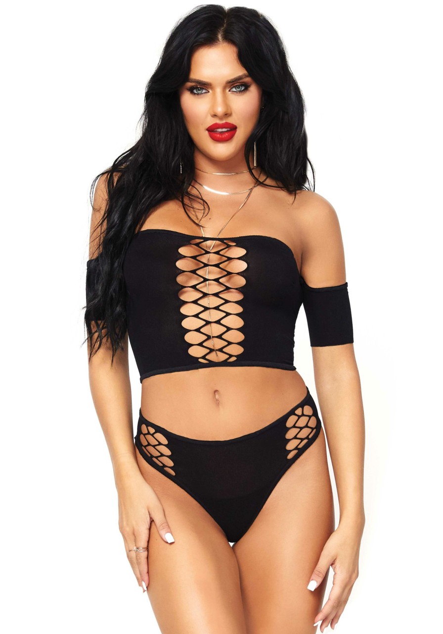 Lingerie Leg Avenue | Opaque Crop Top And Thong Zwart