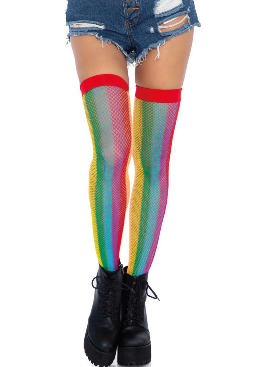 Beenmode Leg Avenue | Regenboog Visnet Thigh High Kousen Multicolor