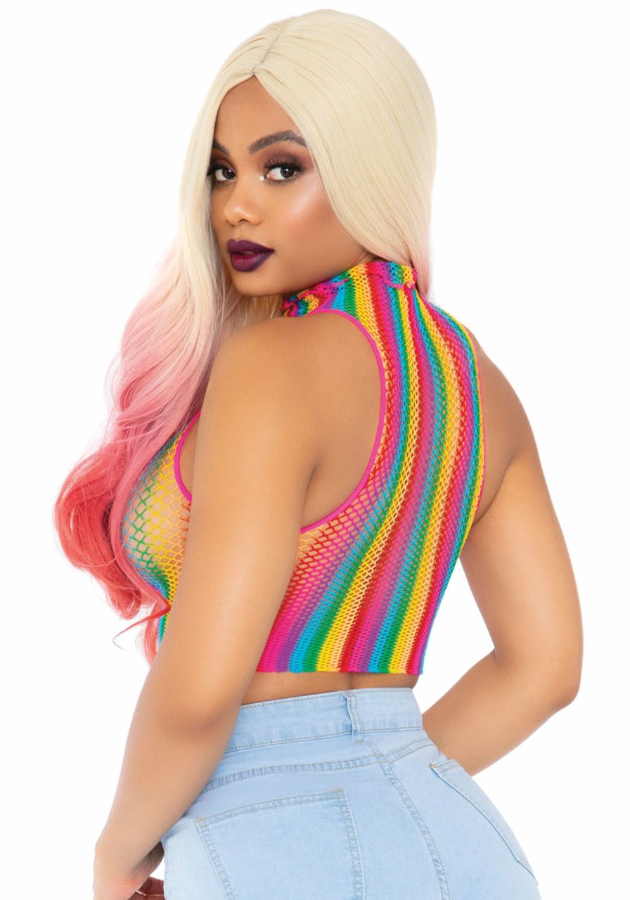 Lingerie Leg Avenue | Rainbow Net High Neck Crop Top Multicolor