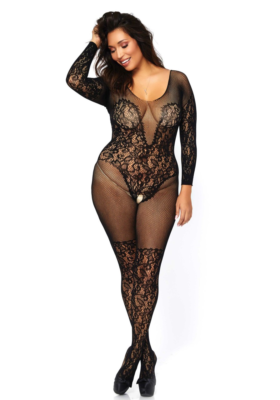 Lingerie Leg Avenue | Vine Kanten And Net Bodystocking Zwart