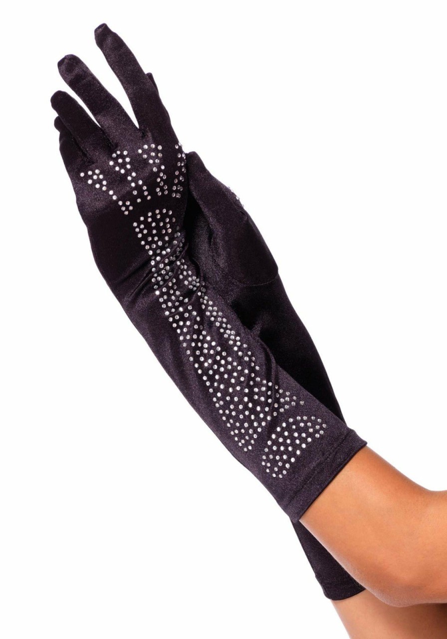 Accessories Leg Avenue | Rhinestone Bone Gloves Zwart, Zilver