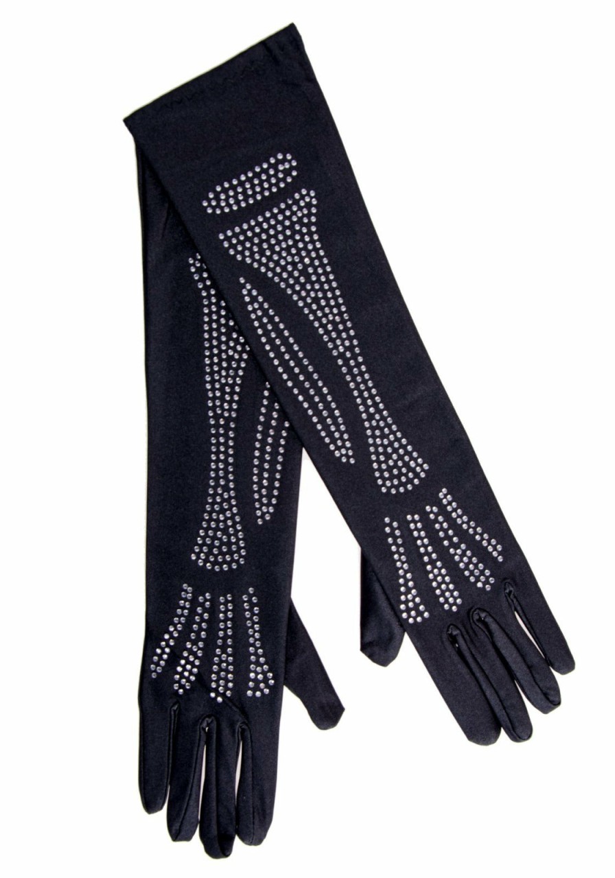 Accessories Leg Avenue | Rhinestone Bone Gloves Zwart, Zilver