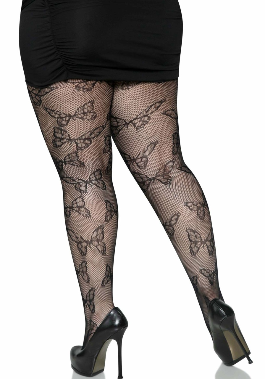 Beenmode Leg Avenue | Plus Butterfly Fishnet Tights Zwart