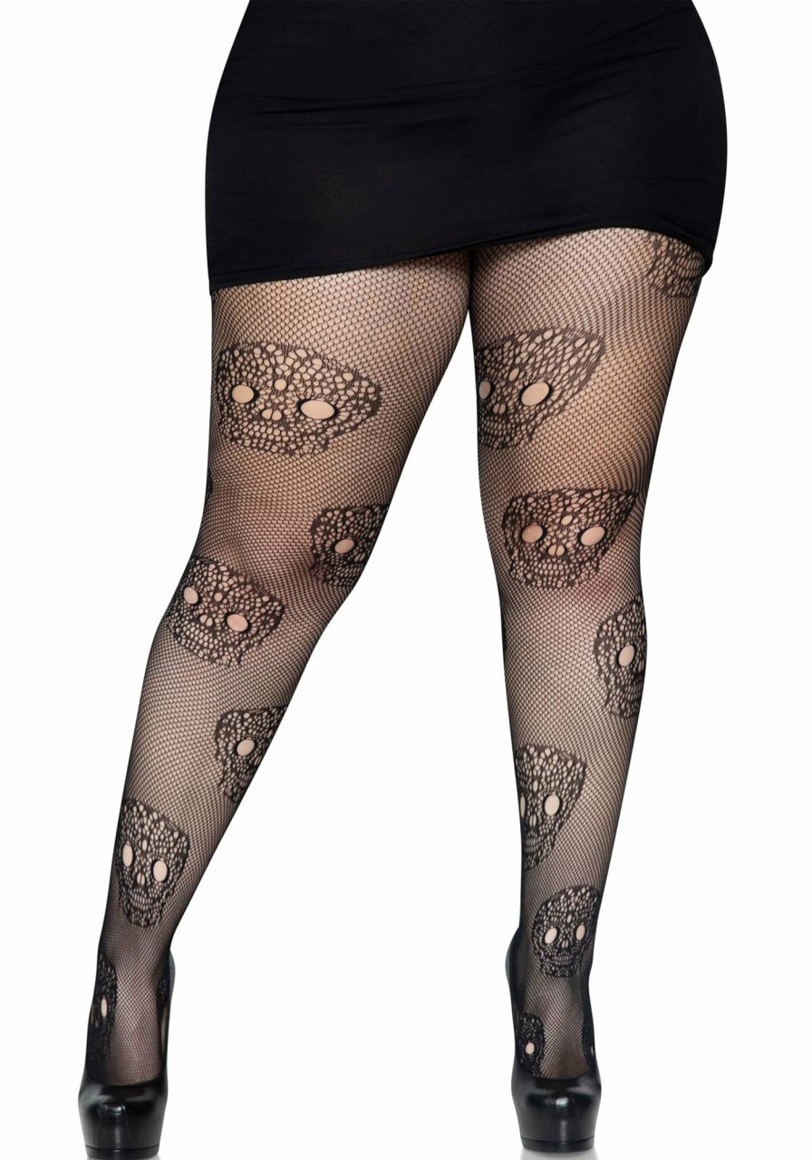 Accessories Leg Avenue | Visnetpanty Met Doodskop Van Kant Black