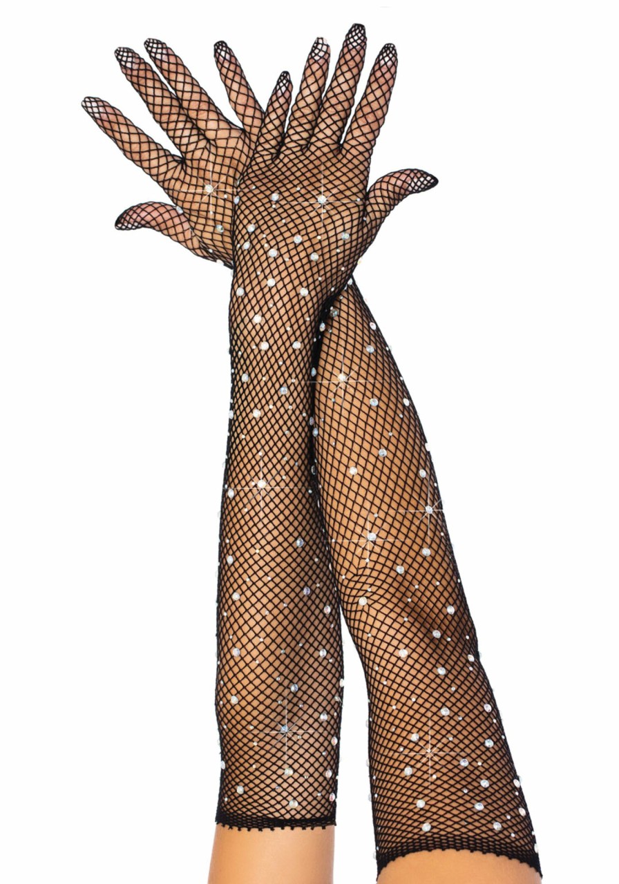 Accessories Leg Avenue | Rhinestone Opera Length Gloves Zwart