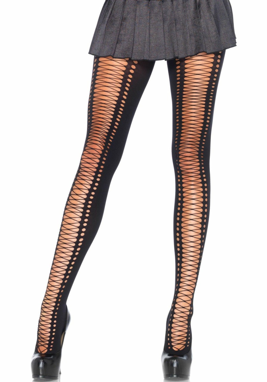 Beenmode Leg Avenue | Spandex Kanten Panty Zwart