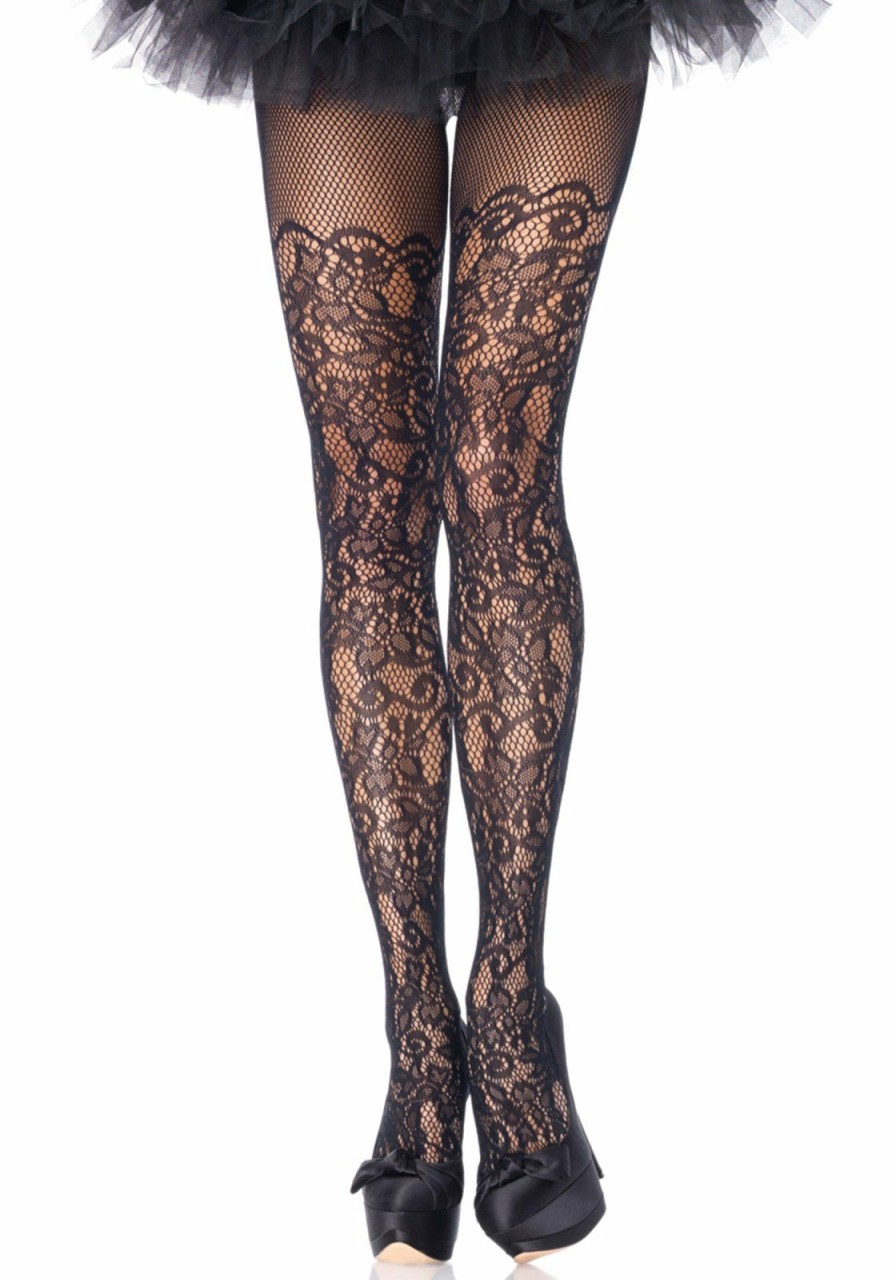 Beenmode Leg Avenue | Net Panty Met Bloemen Zwart