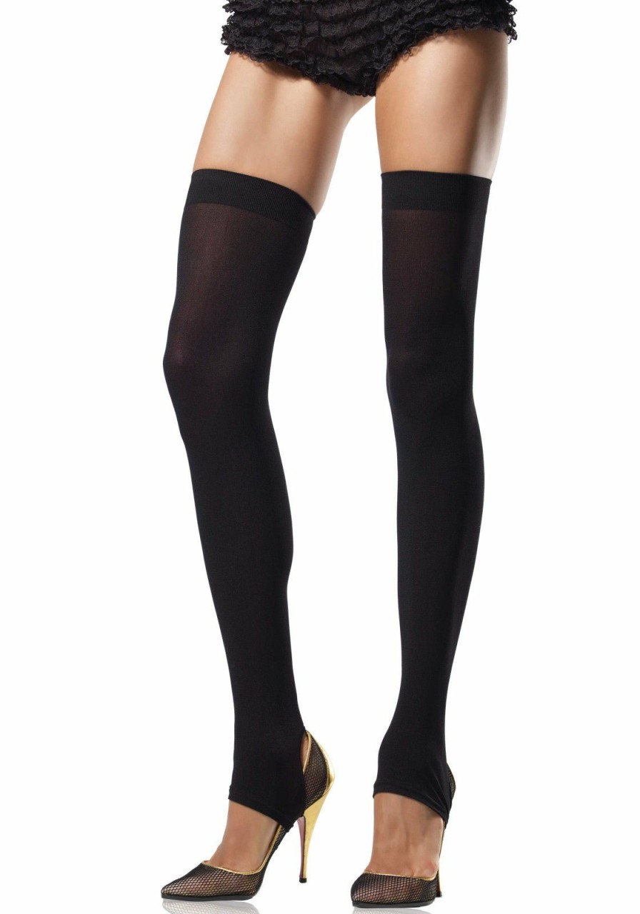 Beenmode Leg Avenue | Semi-Transparante Stirrup Thigh High Kousen Zwart