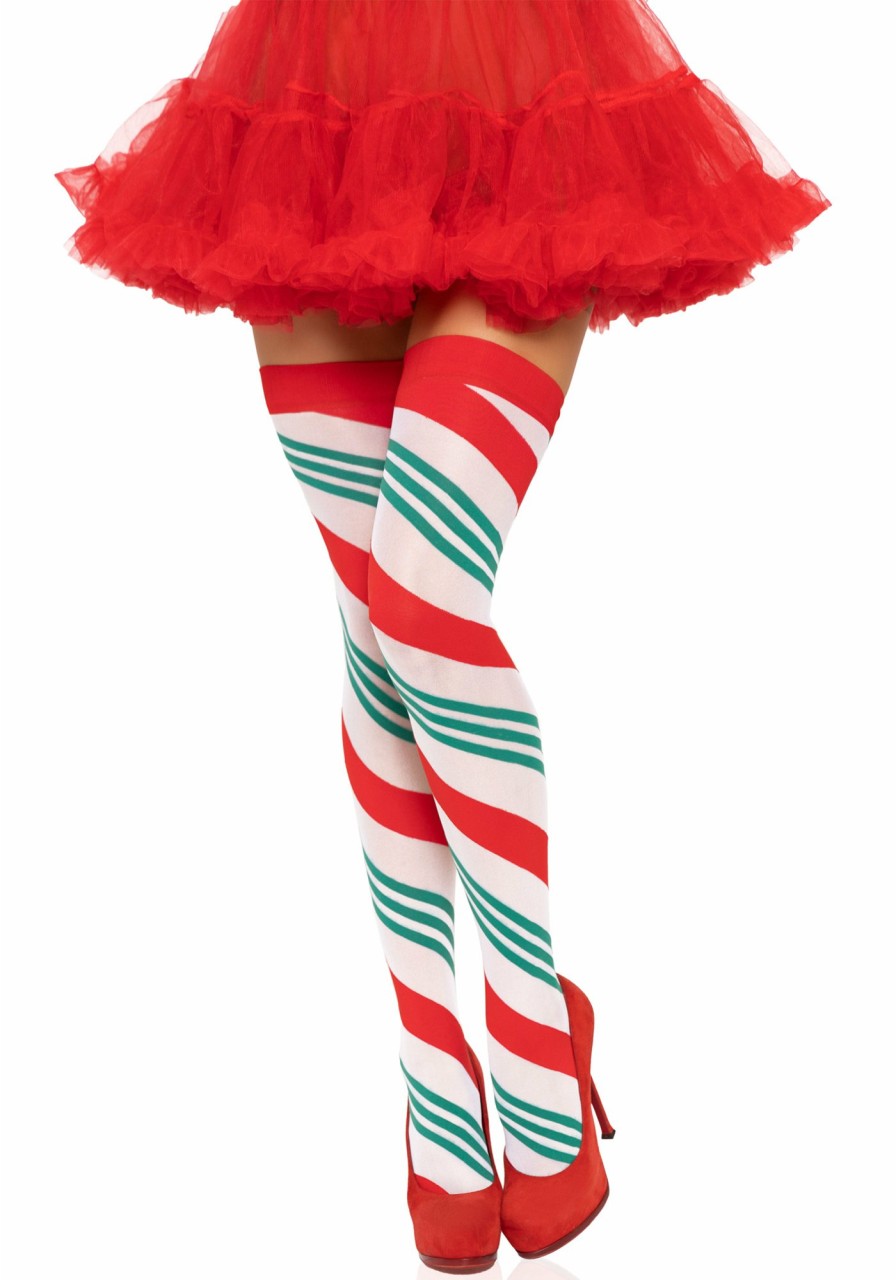 Beenmode Leg Avenue | Jolly Holiday Strip Thigh Highs White/Green/Red