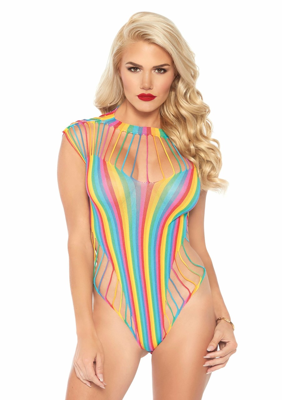 Lingerie Leg Avenue | Shredded Opaque Cut Out Teddy Regenboog