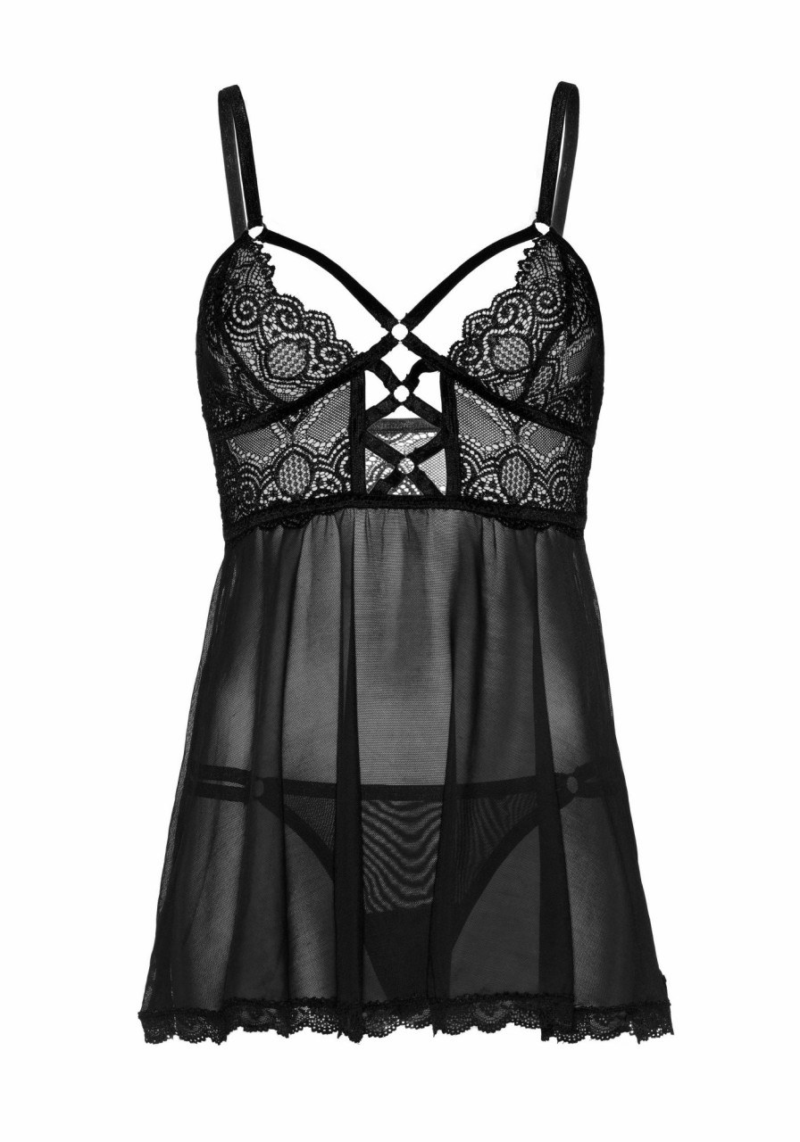 Lingerie Leg Avenue | Doorzichtige Kanten Babydoll En String Black