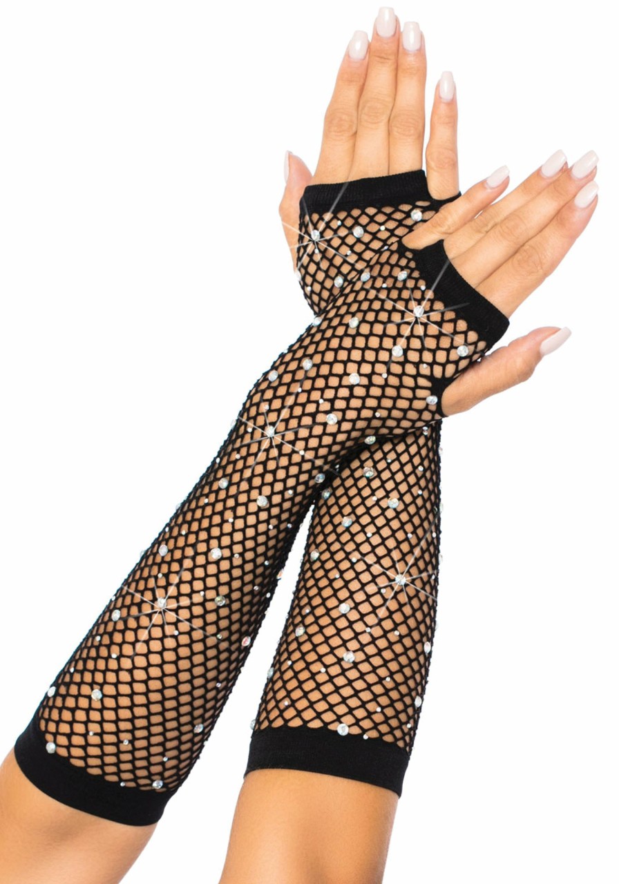 Accessories Leg Avenue | Rhinestone Net Arm Warmers Zwart