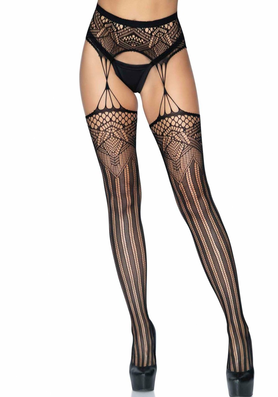 Beenmode Leg Avenue | Layla Striped Garter Stockings Zwart