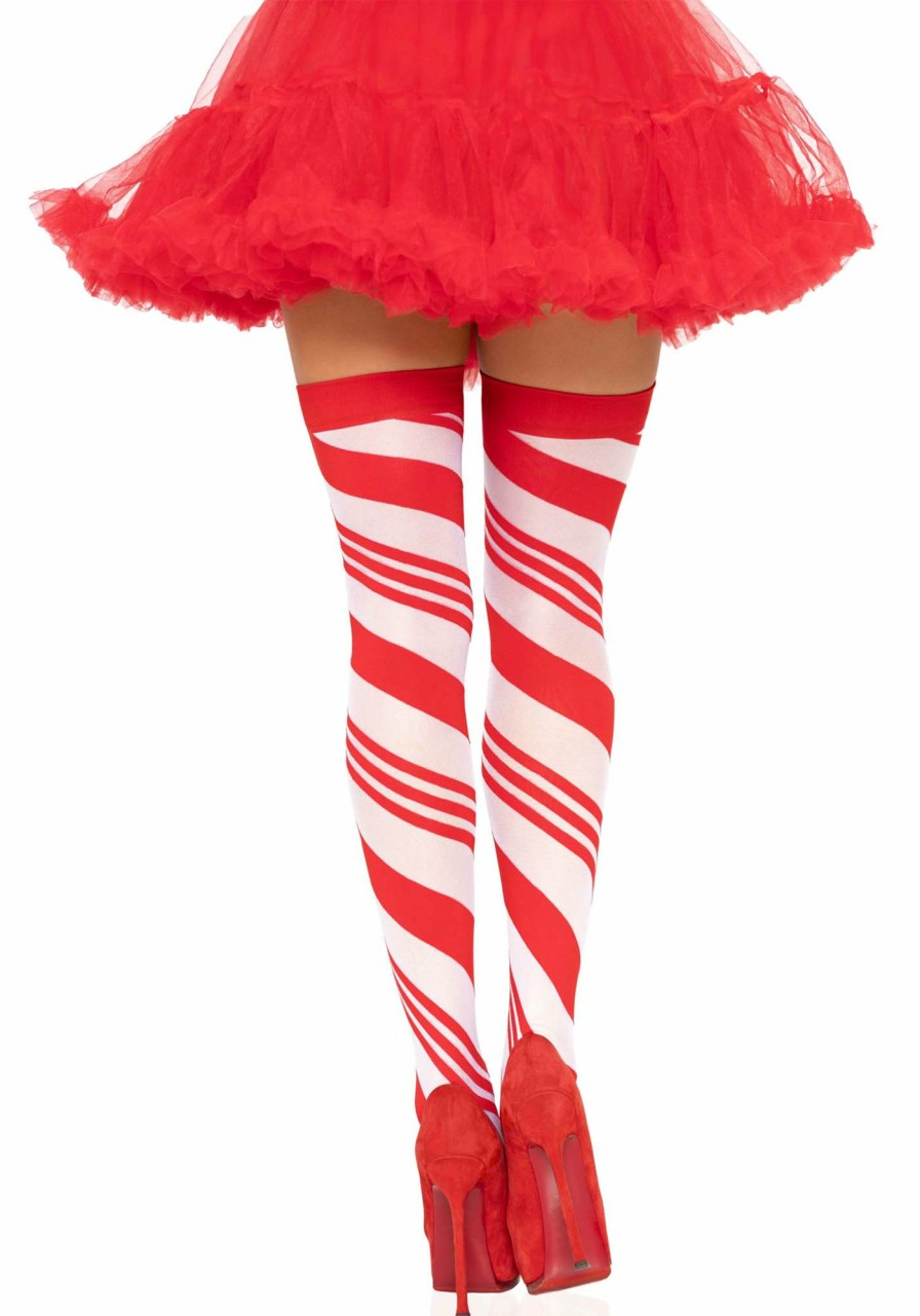 Beenmode Leg Avenue | Peppermint Striped Thigh Highs Rood