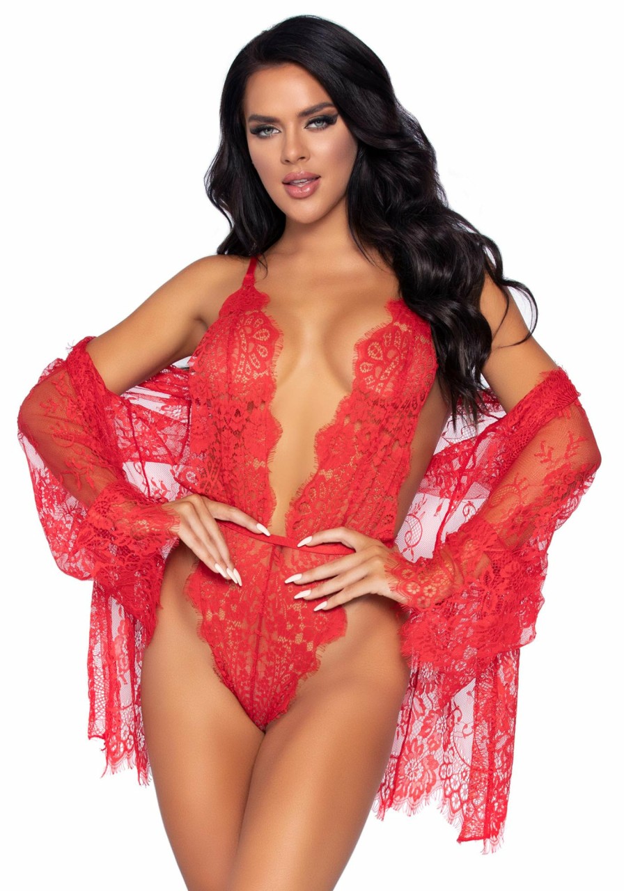 Lingerie Leg Avenue | Gebloemde Kanten Body Met Kimono