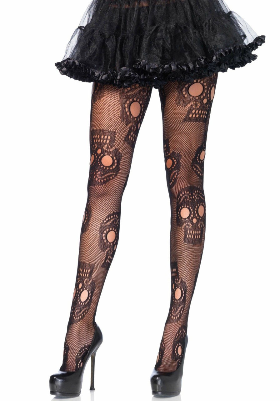 Accessories Leg Avenue | Net Panty Met Doodskoppen Zwart