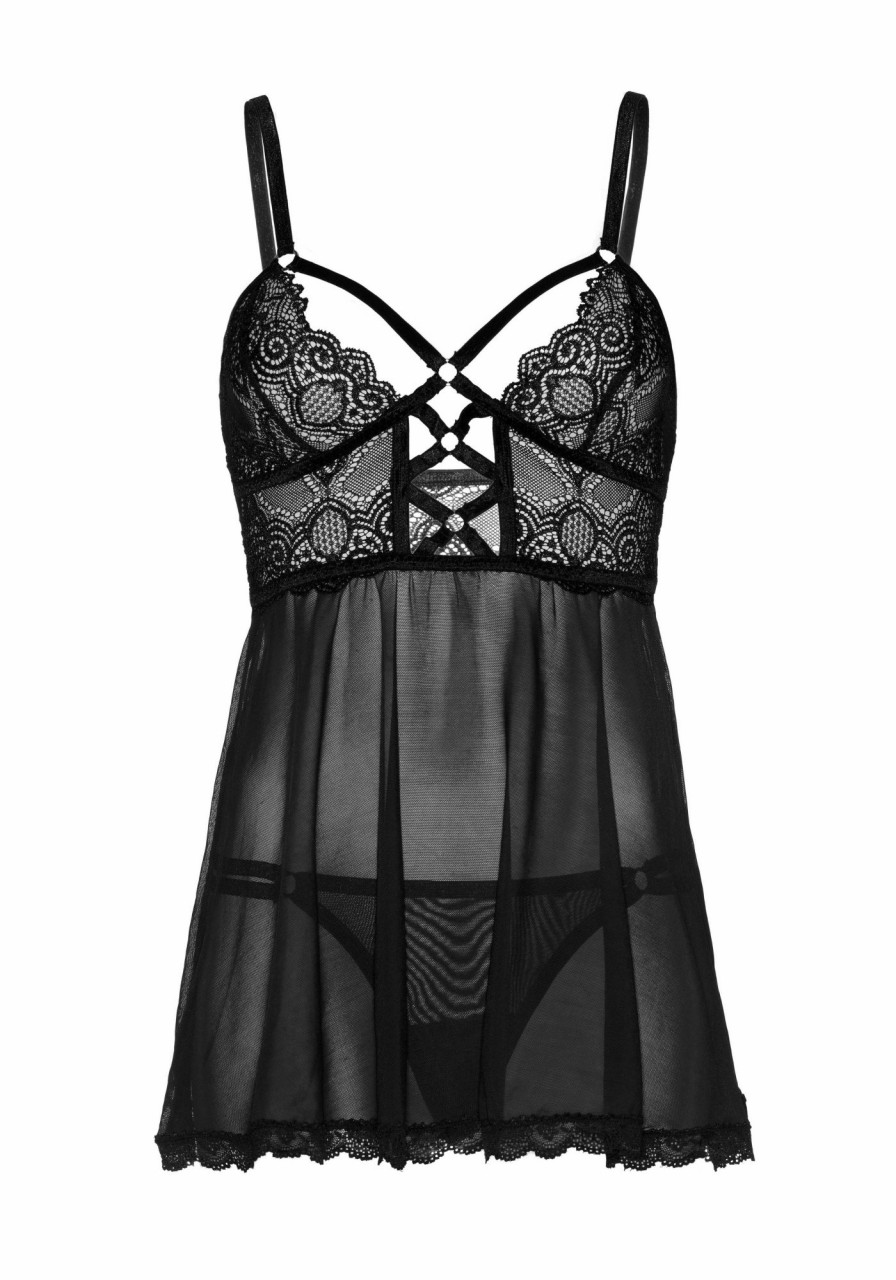 Lingerie Leg Avenue | Doorzichtige Kanten Babydoll En String Black