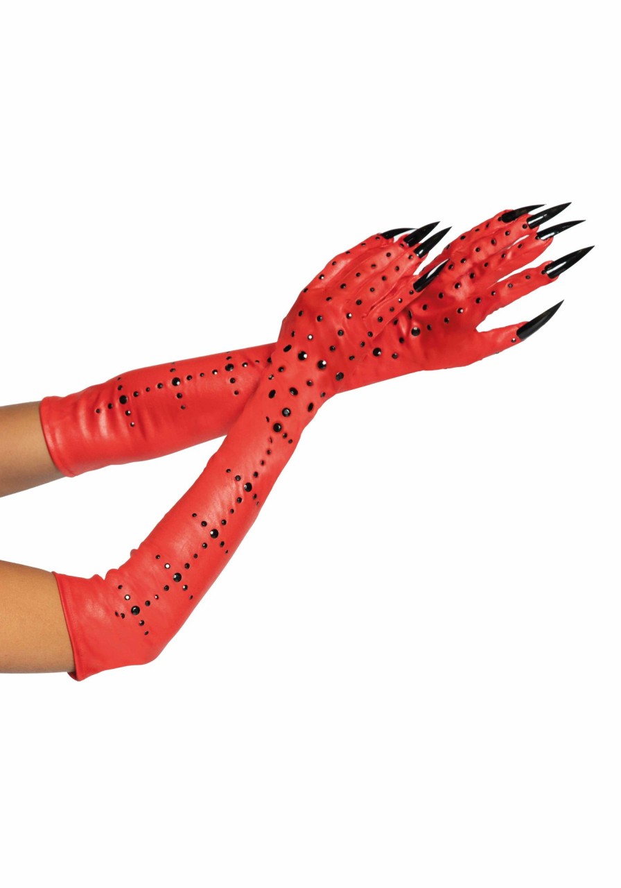 Accessories Leg Avenue | Rhinestone Demon Claw Gloves Rood