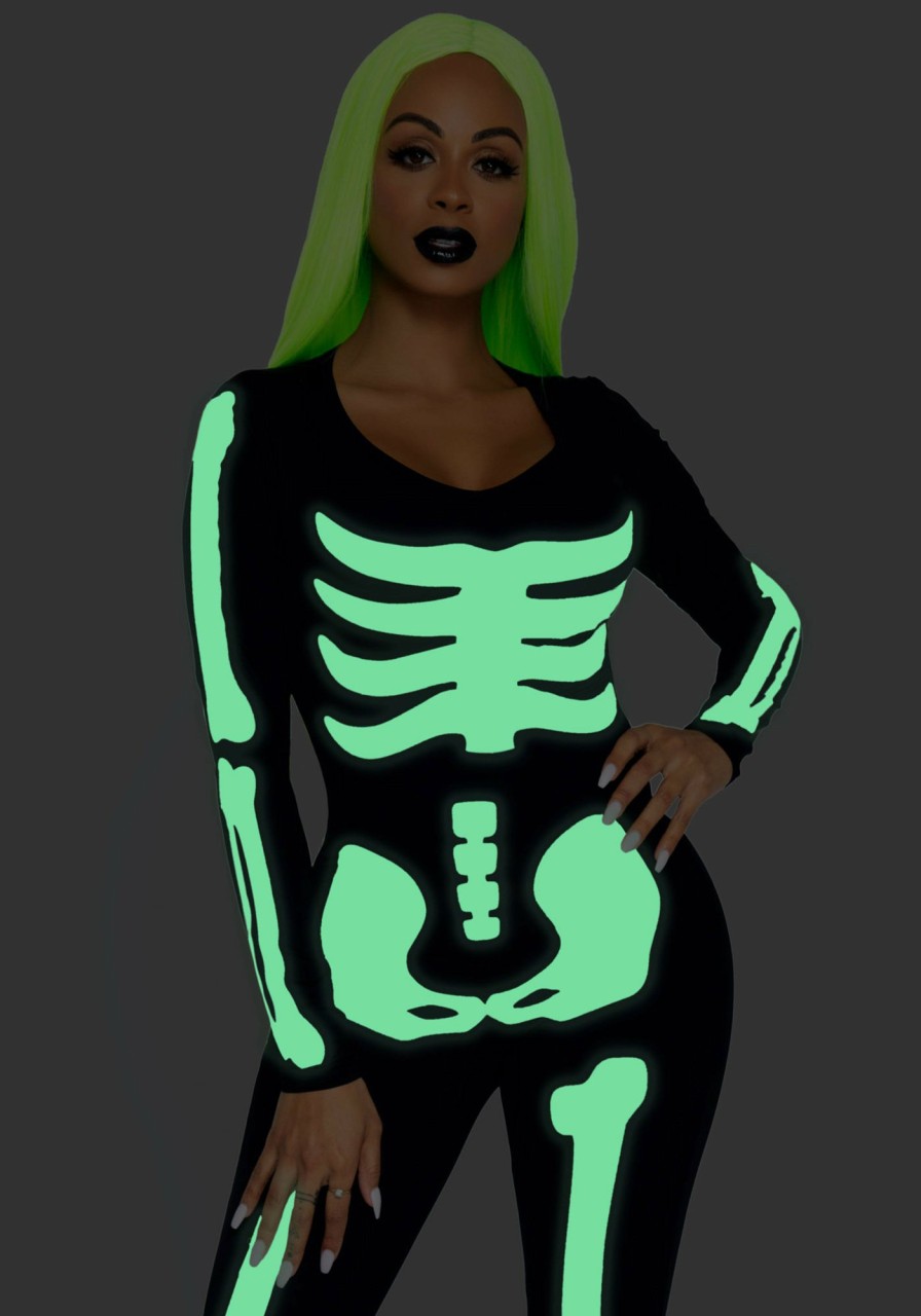 Kostuums Leg Avenue | Skeleton Catsuit Zwart, Wit