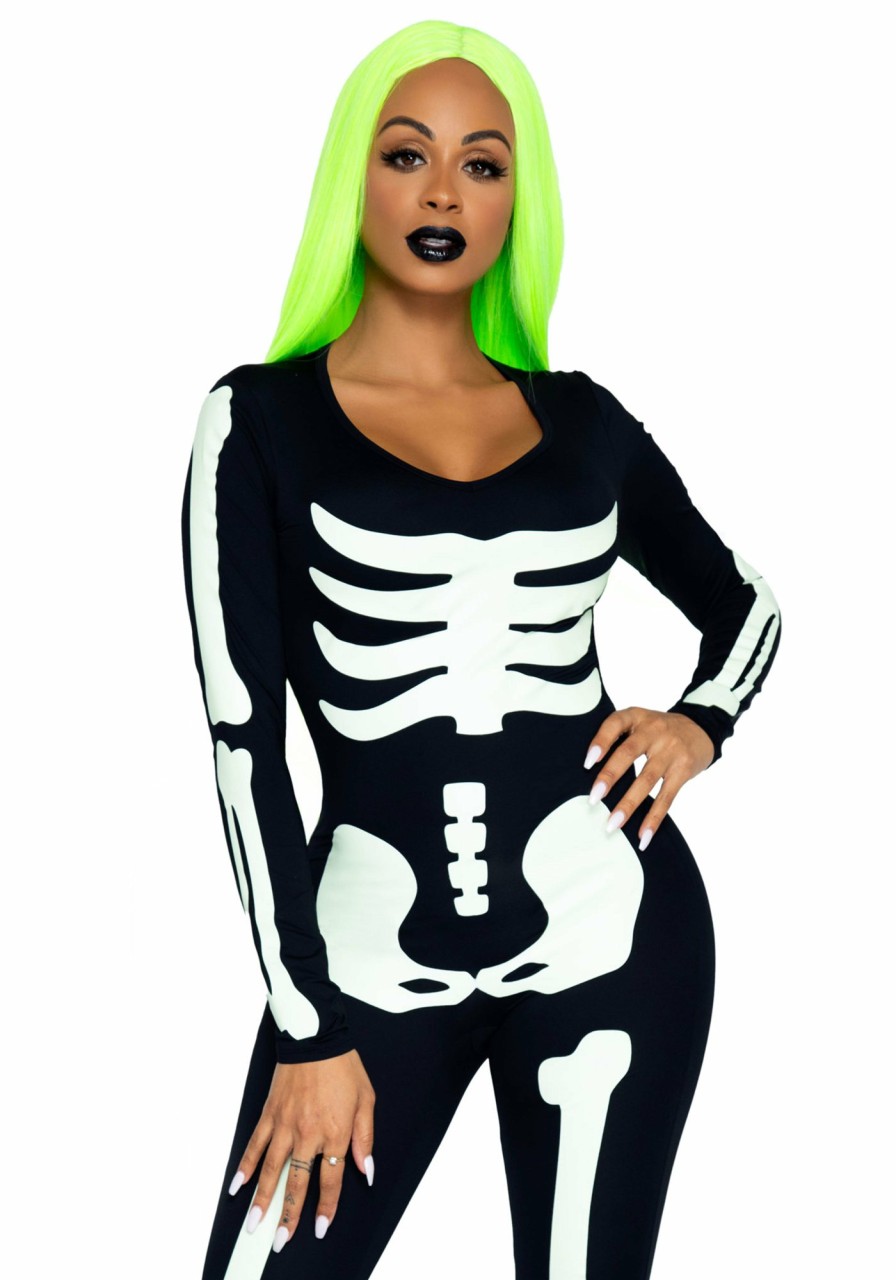 Kostuums Leg Avenue | Skeleton Catsuit Zwart, Wit