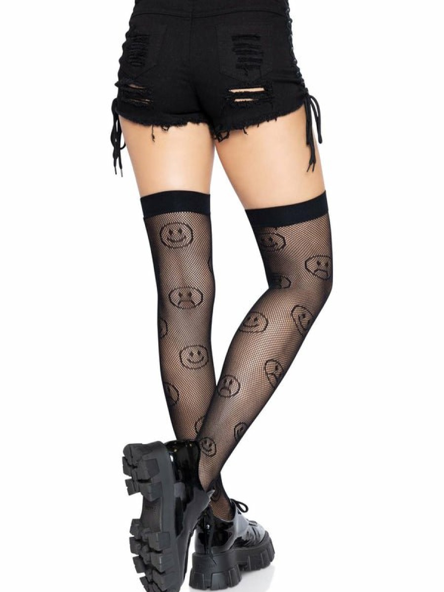 Beenmode Leg Avenue | Mood Swing Smiley Visnet Thigh Highs Kousen Black